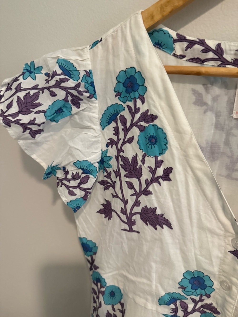 Victoria Dunn Long Maxi Dress White Blue Flowy Block Print Size Small Boho - Picture 8 of 13